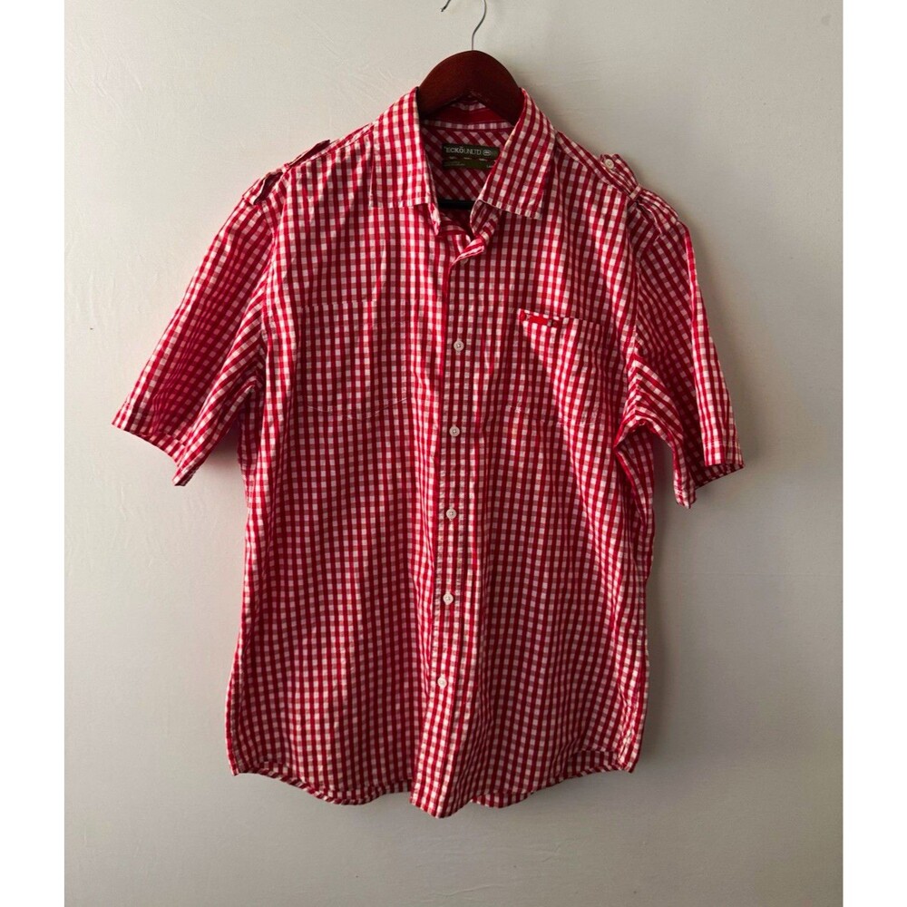 Ecko Unltd. Mens L Red White Check Short Sleeve Button-Up Cotton Shirt Pockets